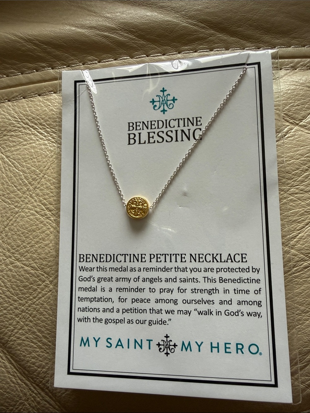 My Saint My Hero Petite Gold Medal Necklace. Brand new